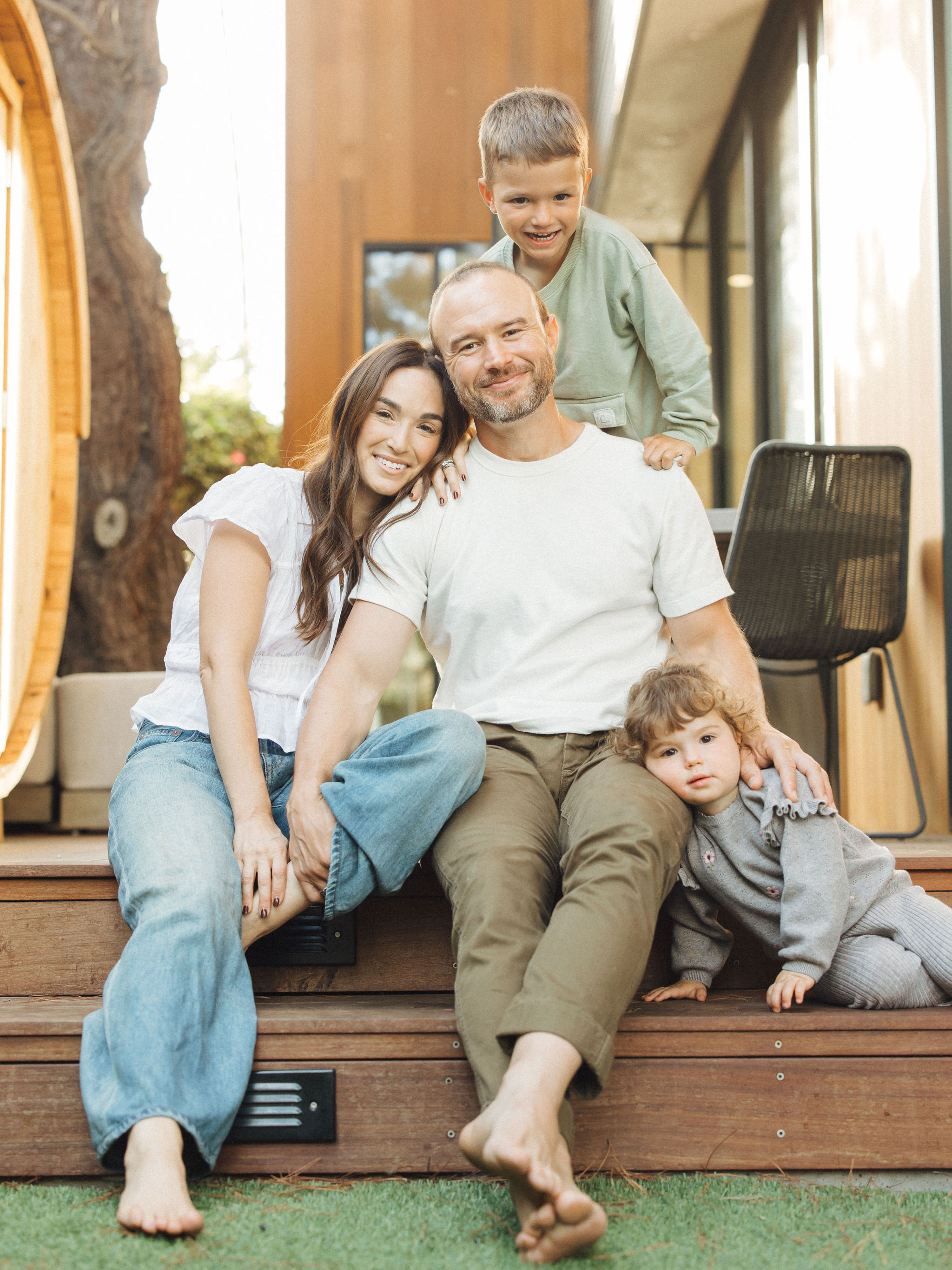 Family outdoors, warm light