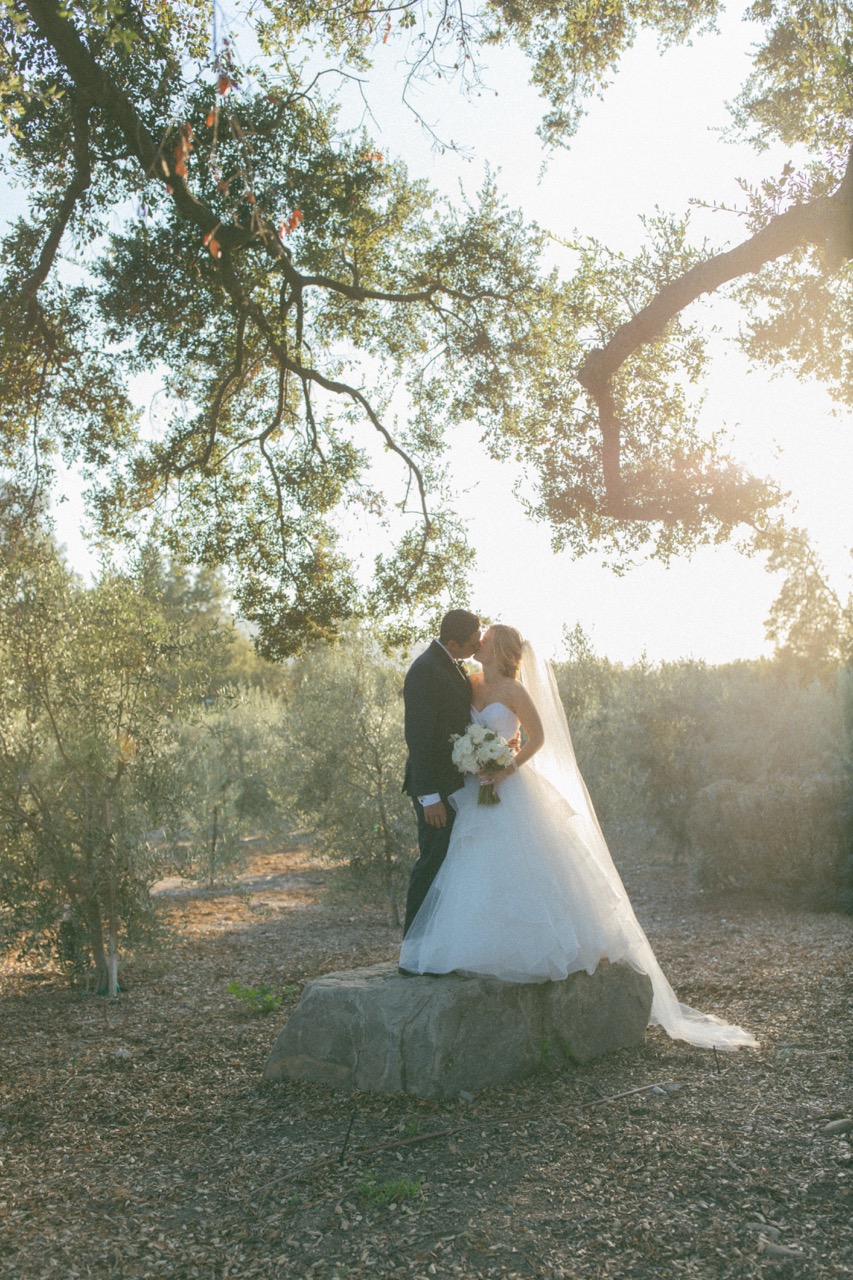 Couple kissing at golden hour